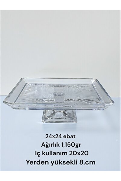 Paşabahçe Footed Glass Presentation Serving Plate Square Stylish Cake Pastry Presentation Dish 24X24