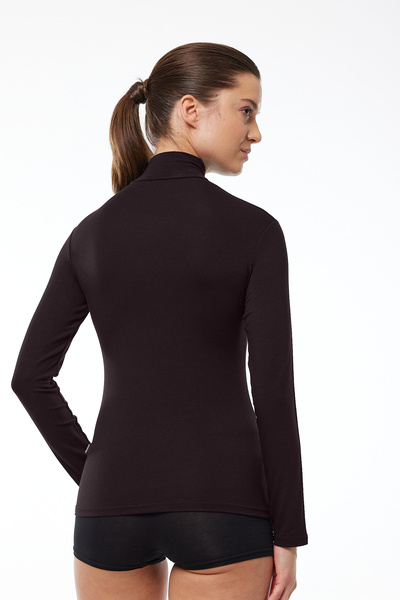 Malabadi Women's Brown Long Sleeve Half Turtleneck Modal Body 180