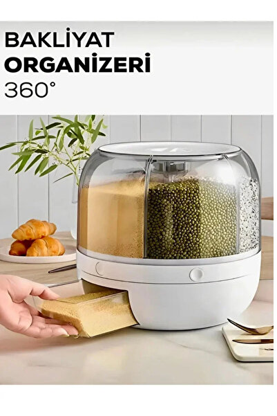 ego home منظم للأغذية الجافة والبقوليات 360° حاوية تخزين محكمة الغلق قابلة للدوران مكونة من 6 أقسام سعة 6 لتر