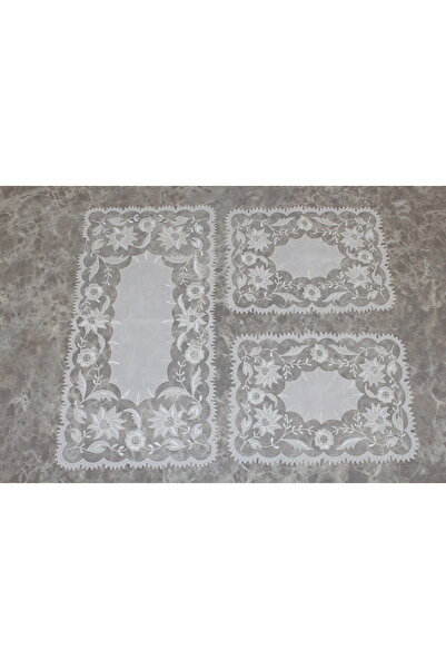 HUZUR ÇEYİZ Kilis İşi Lily Pattern 3-Piece Coffee Table Set