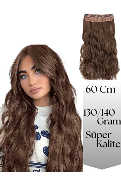 YARAT Açık Orta Kahverenk Saç Dalgalı Çıtçıtlı Peruk Takma Saç 60cm 130gr Isı...