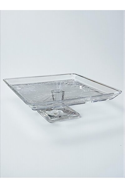 Paşabahçe Footed Glass Presentation Serving Plate Square Stylish Cake Pastry Presentation Dish 24X24