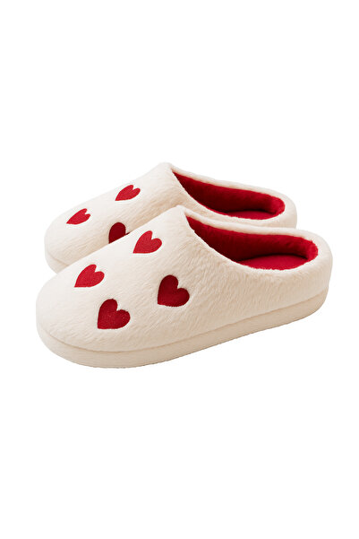 ALB TERLİK AYAKKABI SAN. TİC. LTD. ŞTİ. Γυναικείες παντόφλες Heart Plush – Μαλακές, ζεστές σόλες, άνετες χειμερινές με κόκκινο σχέδιο καρδιάς