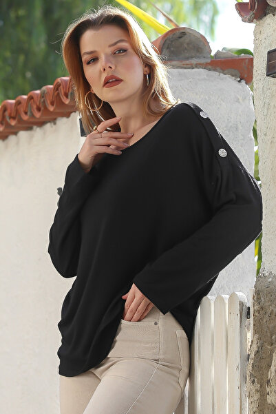 Chiccy Italian Black Pool Collar Long Sleeve Buttoned Casual O Oversized Knitwear Sweater 72 78