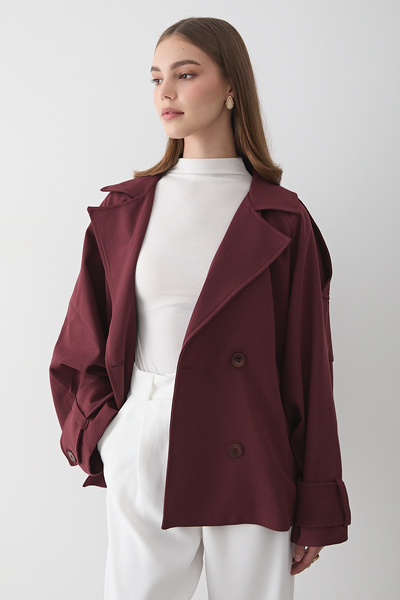 JASTE Women's Oversized Double-Breasted Collar Short Trench Coat