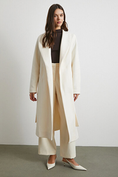Never more Belted Cashmere Coat Ecru