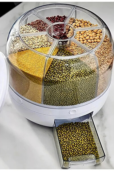 ego home منظم للأغذية الجافة والبقوليات 360° حاوية تخزين محكمة الغلق قابلة للدوران مكونة من 6 أقسام سعة 6 لتر
