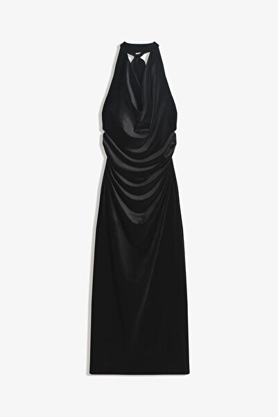 Bershka Draped velvet-effect midi dress