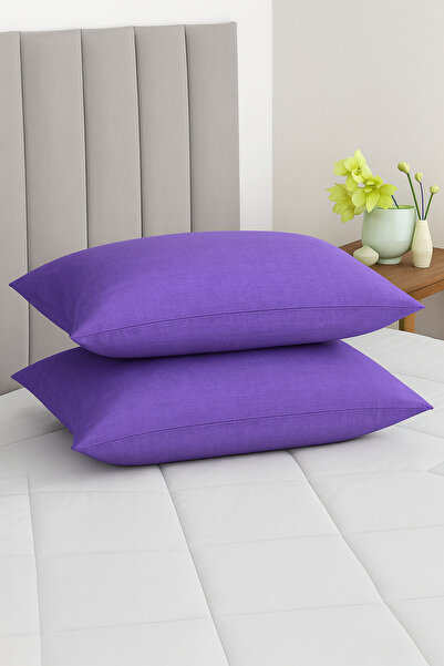 Bonny Home Vevra Striped Purple Solid Color 2-Piece Pillowcase Cotton Fabric Zippered