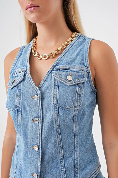 BPF Açık Mavi Cepli Denim Yelek