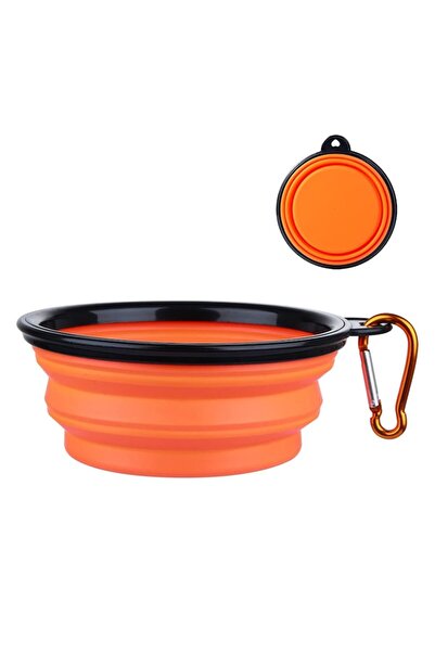 NEXTLY Portable Foldable Pet Bowl - Dual Depth Silicone, Size S, Orange, Non-Toxic & Durable