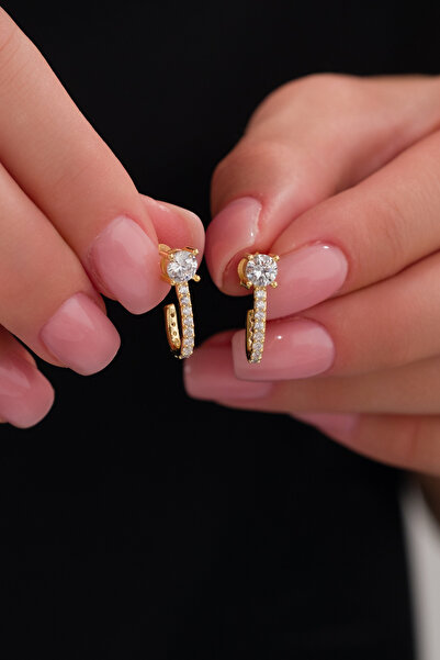 Fionte Accessories Zirkon Taş 925 Ayar Gümüş Altın Kaplama Beyaz Taşlı J Mode...