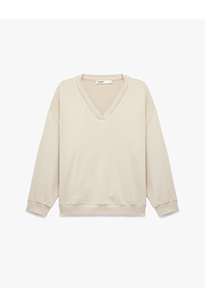 Koton V-Neck Long Sleeve Comfortable Fit Knitwear Pajama Top