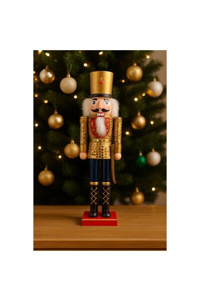 OEM Decorațiune de Crăciun - Soldațel din lemn, Spargător de nuci, 39 cm, Auriu