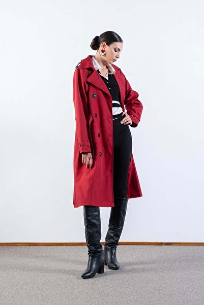 Spazio İmperatrice Kruvaze Yaka Kuşaklı Trençkot BORDO