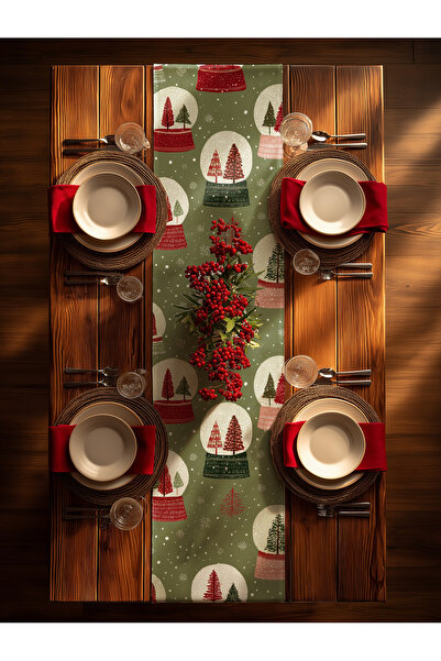 Medi Home Modern Kış Temalı Festive Globe Kırmızı Yeşil Kar Küresi Desenli Ru...