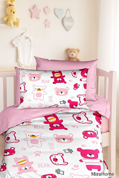 Mira Home Digital Printed 3D Cotton Newborn Baby Bedding Set Bear Toy Pink