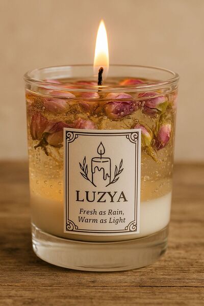 Luzya Atelier Luzya Rose Glow-Güllü Jel Mum- Romantik Kokulu Dekoratif Cam Mum (Doğal Çiçekli)
