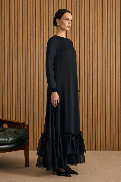 Aker Fırfırlı Şifon Elbise