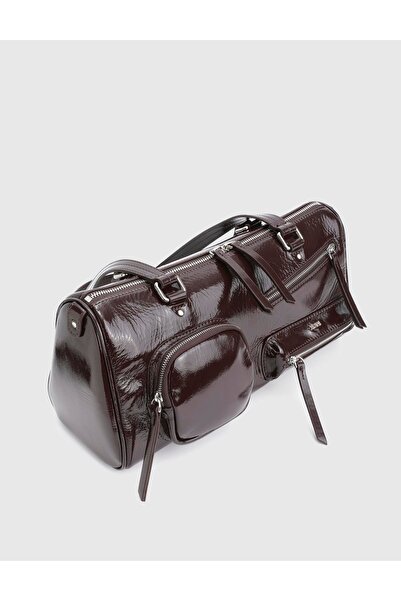 İLVİ Stery Genuine Patent Leather Brown Women's Shoulder Bag
