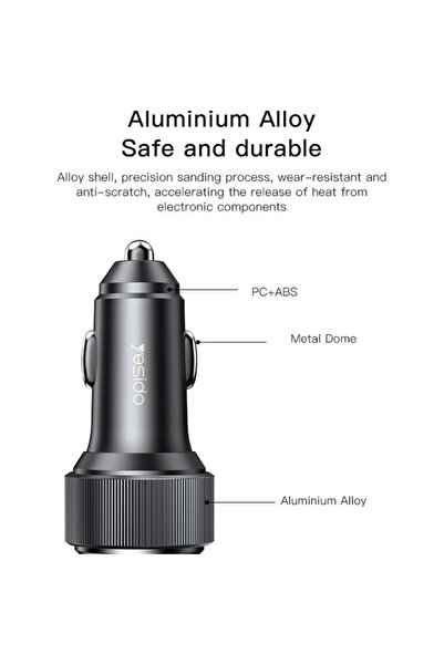 Yesido Car charger 2x Type-C, USB-A, 60W Y50, black