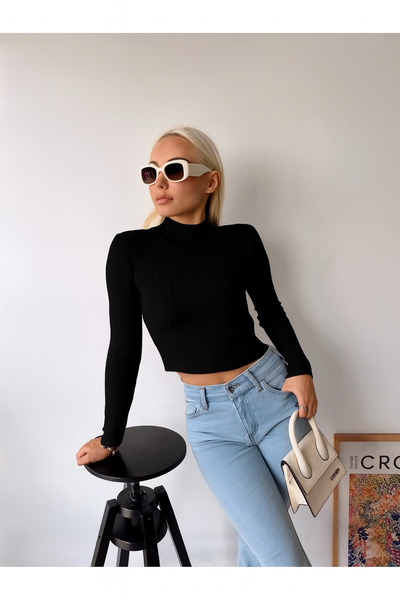 LACHT Γυναικείο ζιβάγκο μαύρο πλεκτό κομμένο