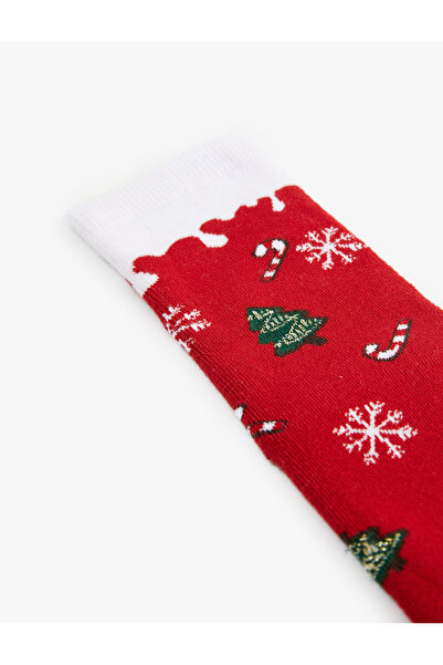 Koton Новогодишна тематична памучна многоцветна кърпа за крака