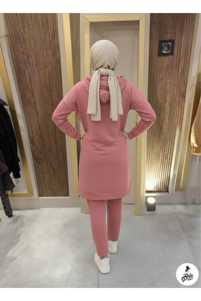 Bala Giyim Kadın Kapüşonlu Uzun Kollu Yırtmaçlı Tesettür Tunik