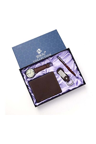 JESOU Σετ ανδρικό ρολόι, πορτοφόλι, στυλό, μπρελόκ, 4 τεμάχια