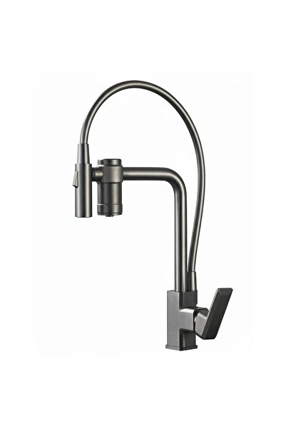 NEXTLY Baterie de bucătărie cu filtru integrat, cap de pulverizare magnetic, construcție din cupru, gri