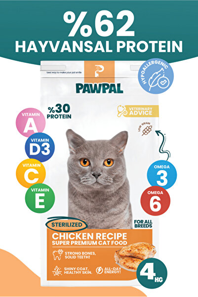 Tavuklu Süper Premium Kısır Kedi Maması 4KG | Hipoalerjenik – Düşük Tahıllı – Yüksek Proteinli