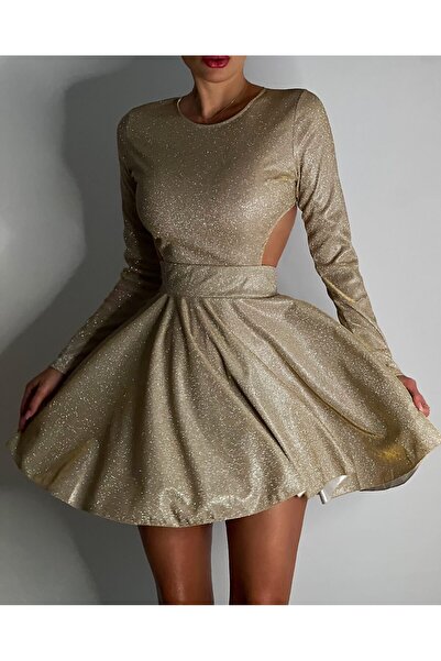 Elia Swimwear Gold Mini Lurex Party Dress with Lining and Cut-Out Back - Cindy