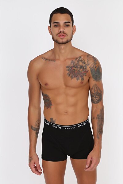 OBJE Erkek Siyah Dıştan Lastikli Boxer