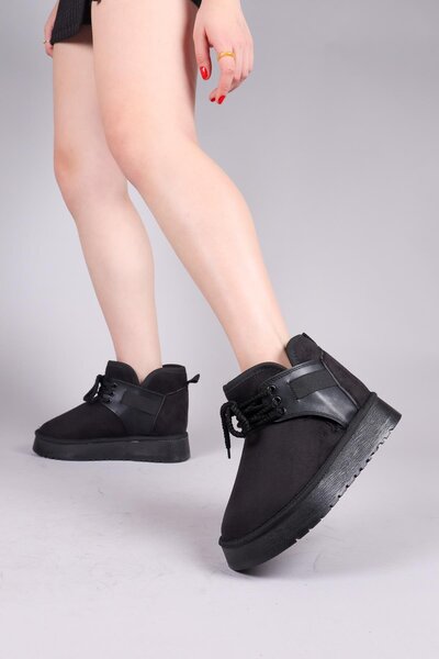 Birikon Μπότες PUFF με επένδυση από ψεύτικη γούνα, σουέτ ΜΑΥΡΟ