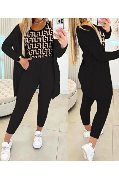 Valeria Butik Women's Long Sleeve Crepe Triple Set