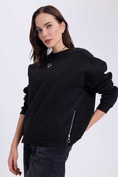 Tudors Γυναικείο φούτερ oversized με φαρδιά κοπή από βαμβακερό 3-κλωνο μαύρο ...