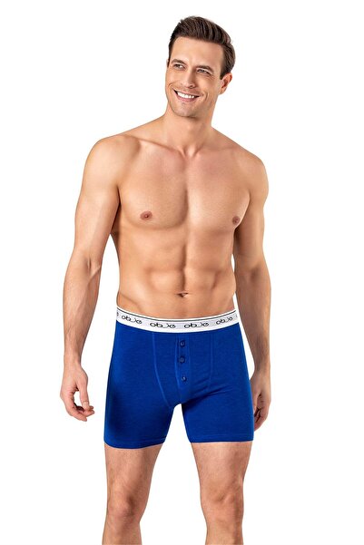 OBJE Erkek Saks Mavi Dıştan Lastikli Üç Düğmeli Boxer