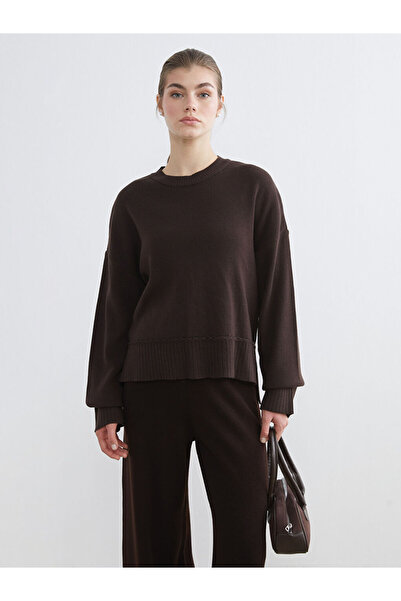 LC Waikiki Lcw modest brown crew neck women's knit sweater