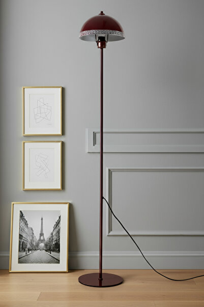 Marrien Luna Luxury Tek Ayaklı Bordo Modern Metal Lambader | Oturma Odası & Yatak Odası & Salon Lambası