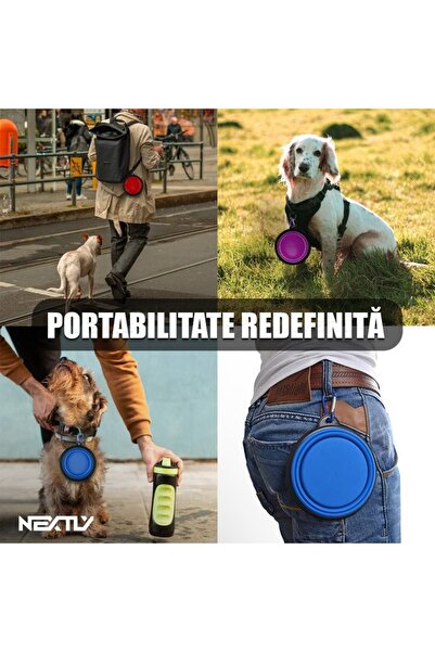 NEXTLY Portable Foldable Pet Bowl - Dual Depth Silicone, Size S, Orange, Non-Toxic & Durable