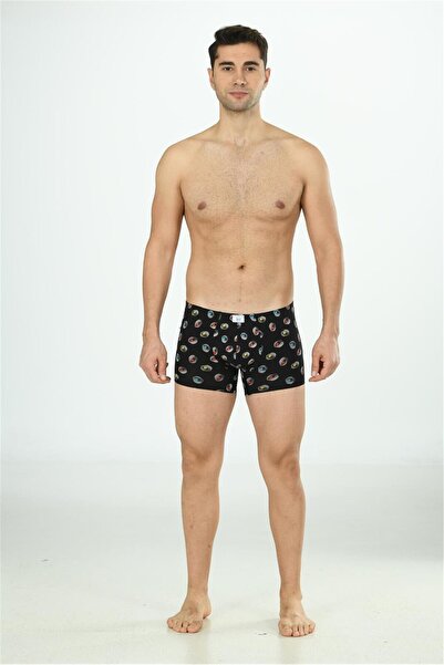 OBJE Erkek Siyah Halkalı Likra Lastikli Boxer