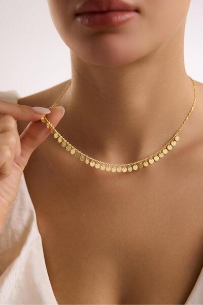 Nereze 925 Ayar Gümüş Gold Kaplama Minimal Pullu Model Kolye