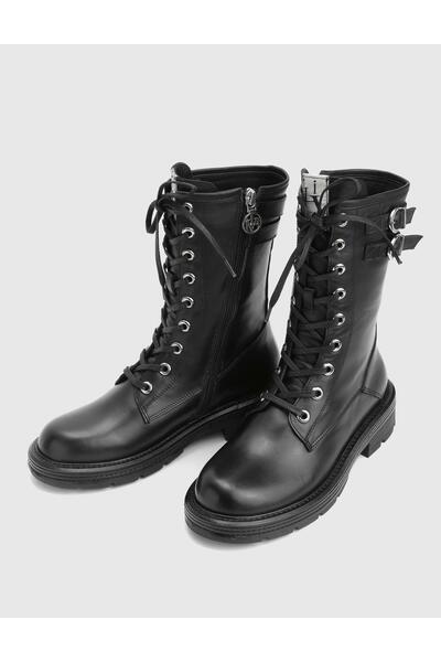 İLVİ Furball Genuine Leather Black Women's Boots