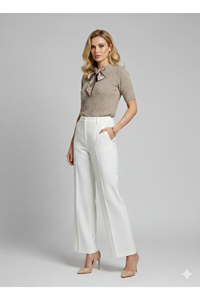 Ulino Short Sleeve Paisley Pattern Scarf Stone Color Fleece-Lined Sweater