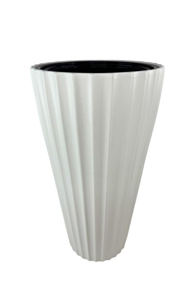 Nettenevime Beyaz Lilyum Model Vazo Dekoratif Plastik Saksı 57cm 9 Litre İç H...