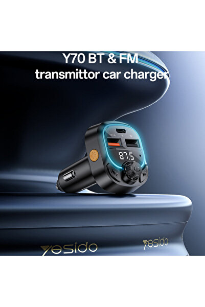 Yesido Car charger BT 5.3 with FM modulator, 2x USB Y70, black