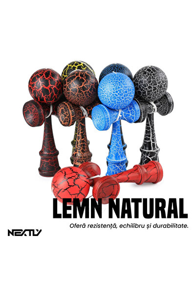 NEXTLY Professional Kendama, Crackle Design, Red-Black, 18x7cm, Premium Wooden Toy