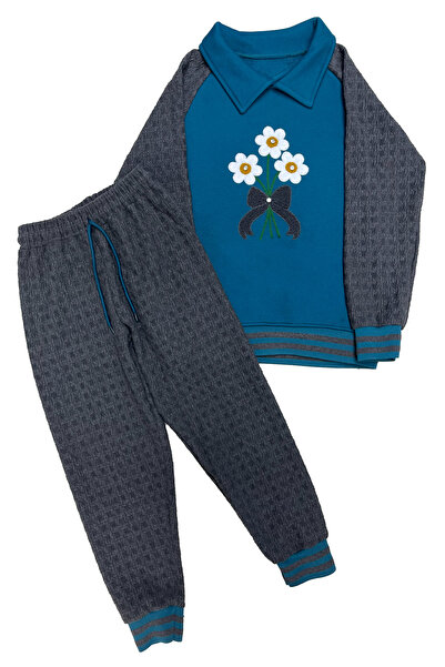 MODANINO طقم بناتي مكون من قطعتين مطرز بالبابونج مع تفاصيل مضلعة من 3 خيوط 12322