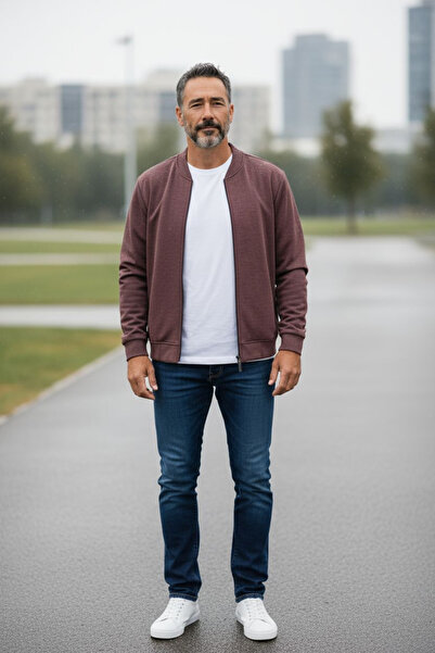 PAPATAY سترة رجالية عادية بياقة حكيم وأكمام طويلة وتصميم مستقيم