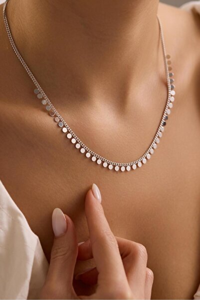 Nereze 925 Ayar Gümüş Rodyum Kaplama Gurmet Zincirli Sıralı Pullu Kolye